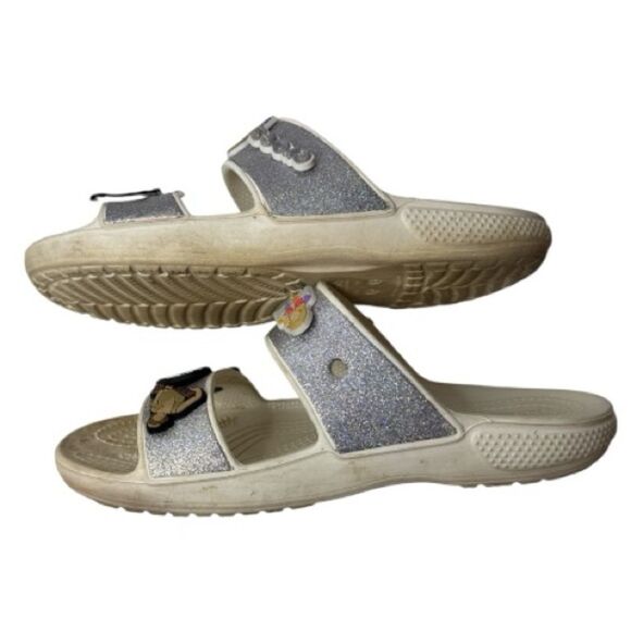Crocs White/Silver Classic Sandals With Taylor Swift Jibits. Size 8. - Picture 3 of 9